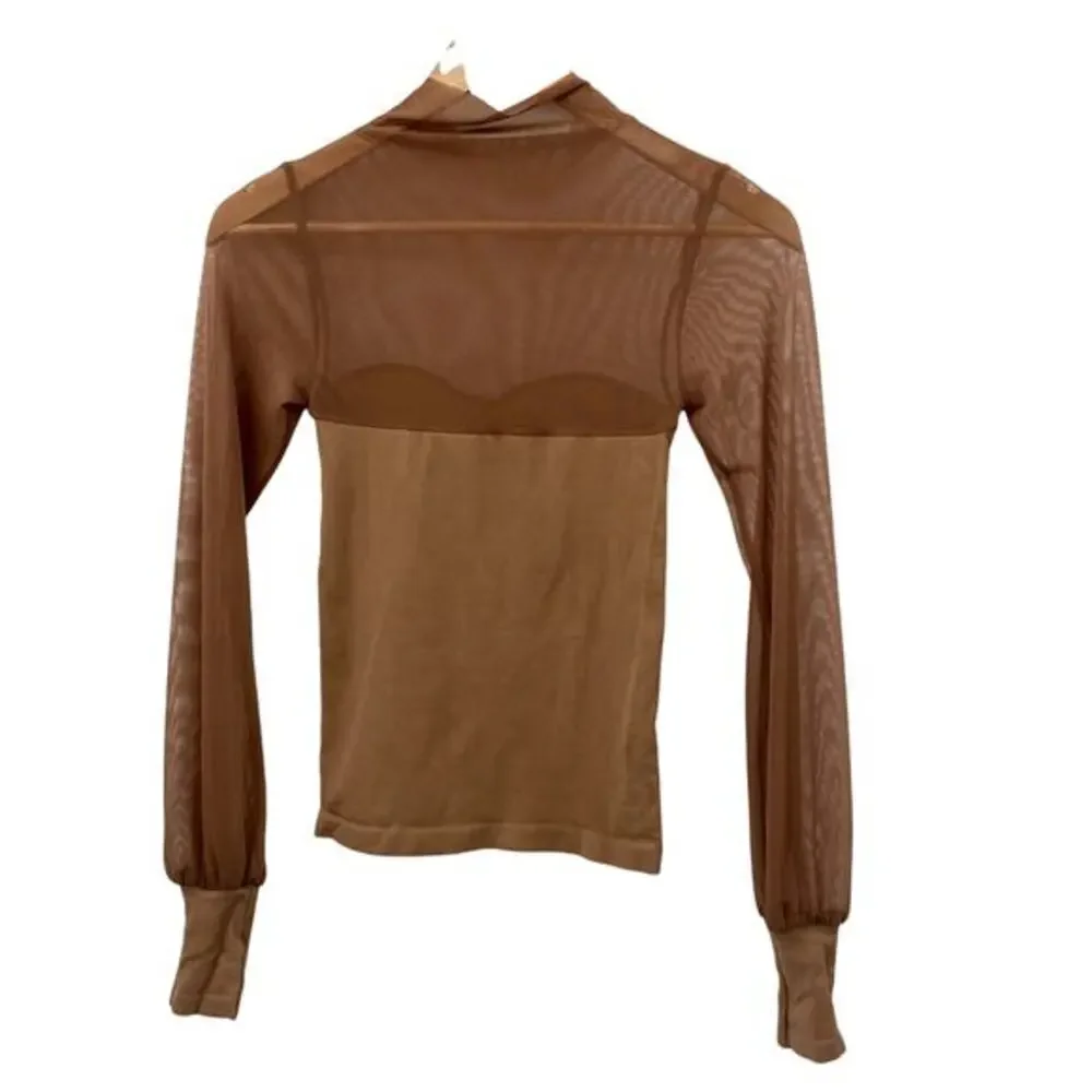 Free people‎ tan Mesh Sleeve Layering top
